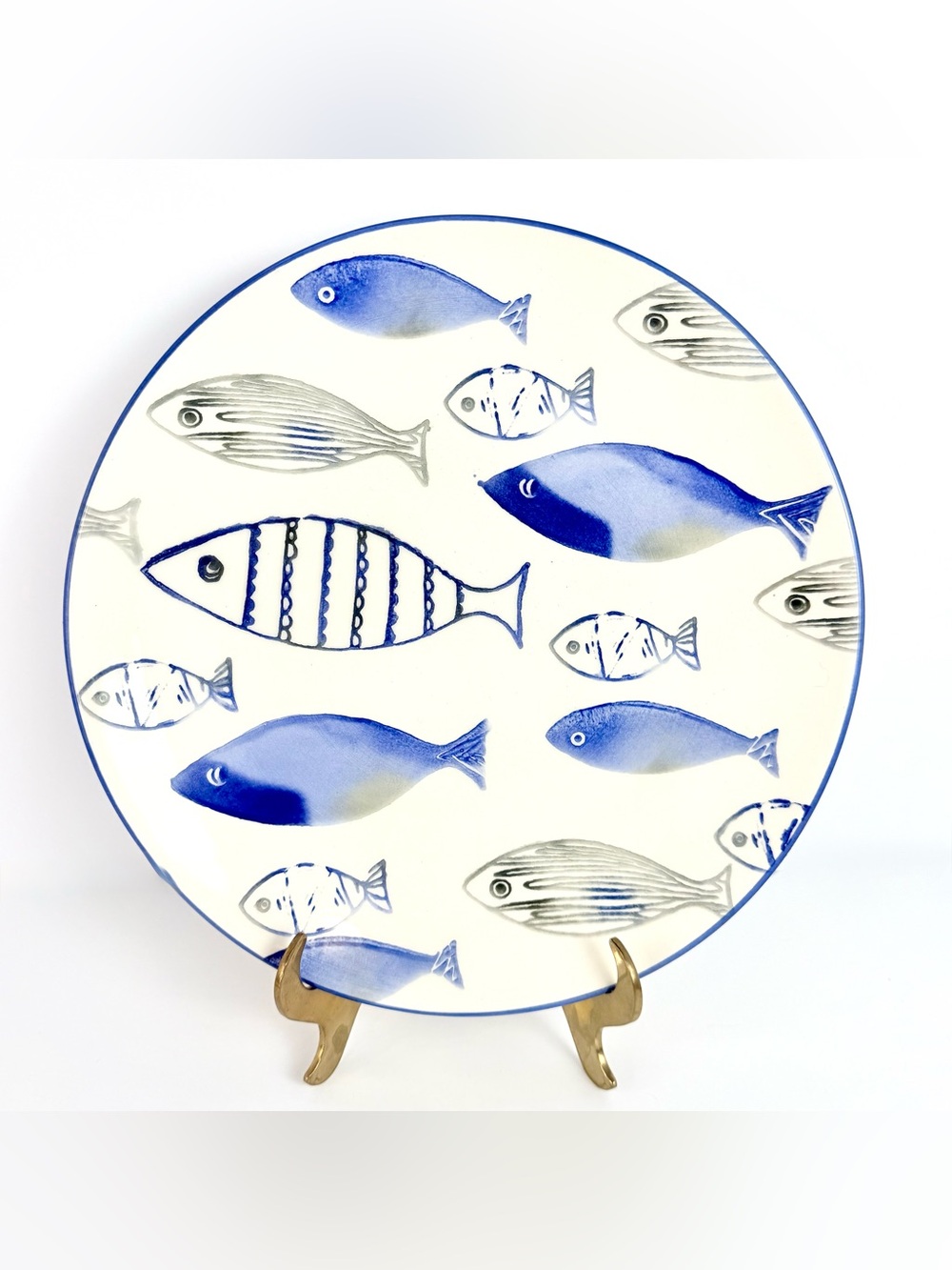 Papart Fish Theme 10.75" Dinner Plate - Excellent Condition Hand Painted Turkey